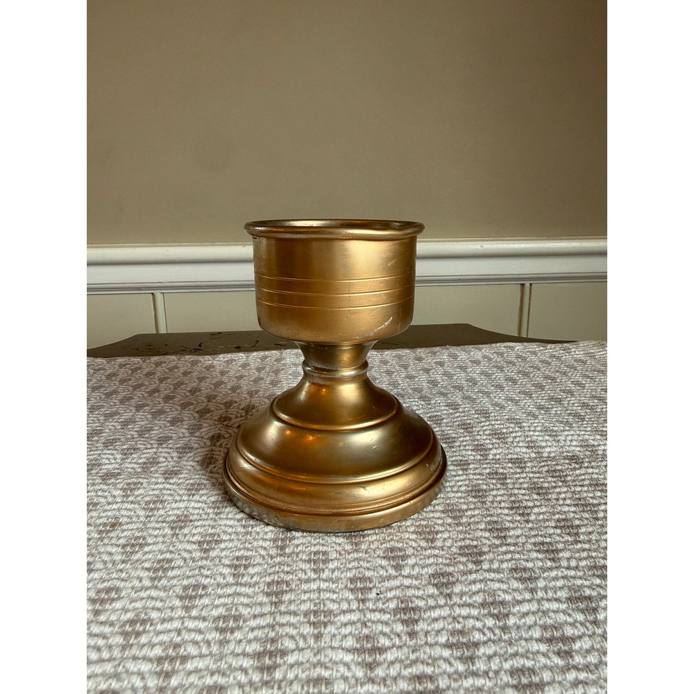 Vintage B. & M. Pewter Weighted Candlestick Holder Gold Tone Chalice Style 7126
